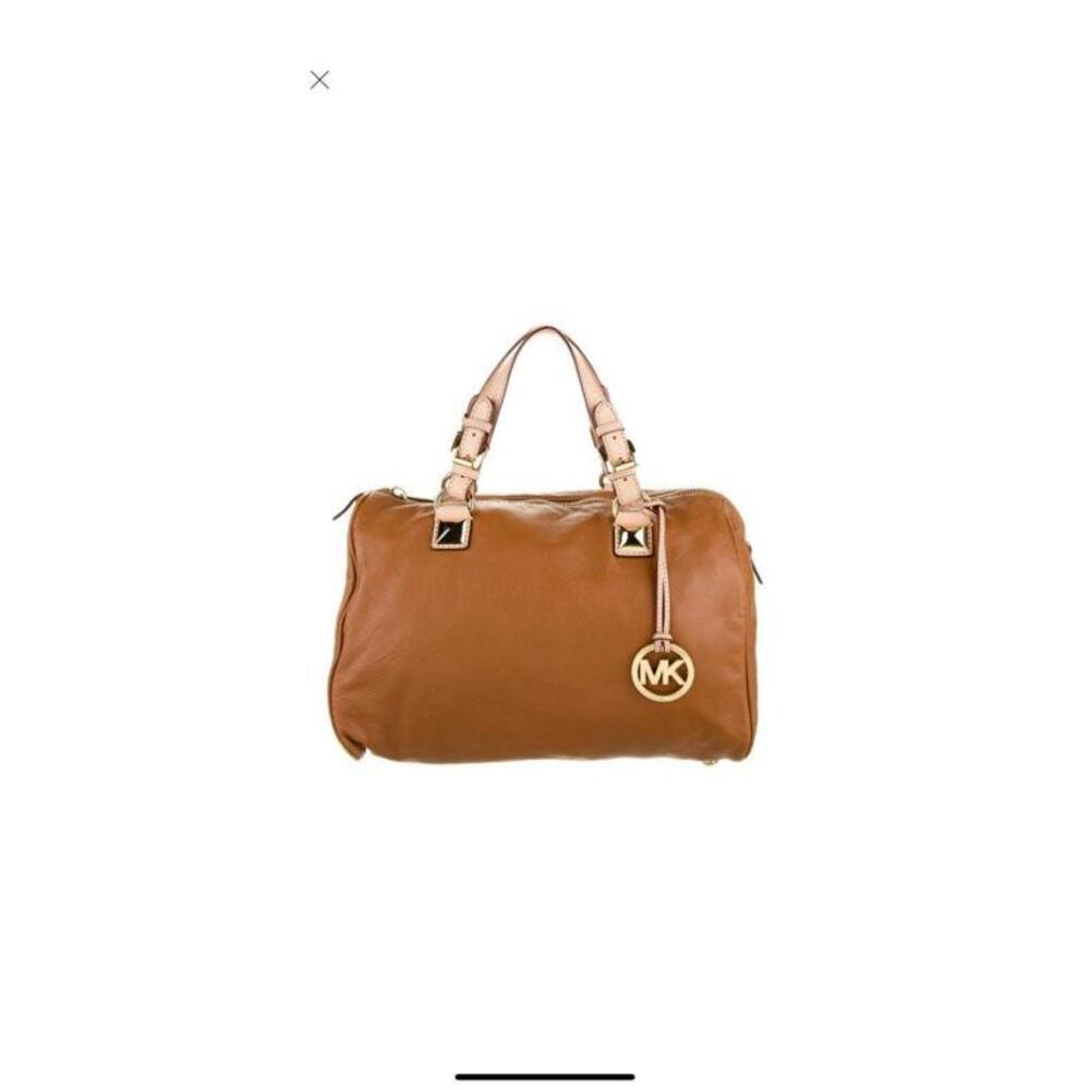 Michael Kors Bedford Luggage Brown Pebbled Leather Satchel Bag Gold Hardware